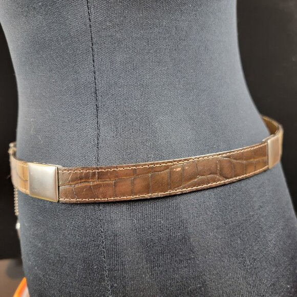 Streets Ahead Croc Embossed Leather Belt w/ Fibel Italian Buckle | Tan & Brown - Picture 6 of 11